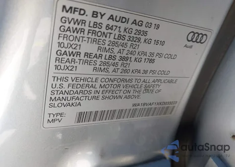 2019 Audi Q8 55 Premium из США, поврежденный, VIN WA1BVAF1XKD033223